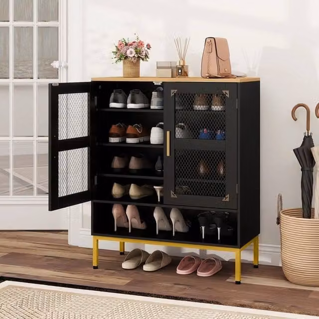 Kelvenix 5-Tier Entryway Shoe Cabinet with Mesh Doors in Black – 1