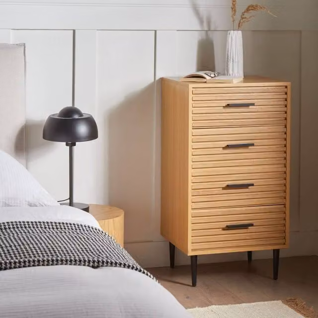Wyld and Coco 4-Drawer Chest of Drawers in Brown MDF with Metal Legs, W/D/H: 40 x 48 x 90 cm