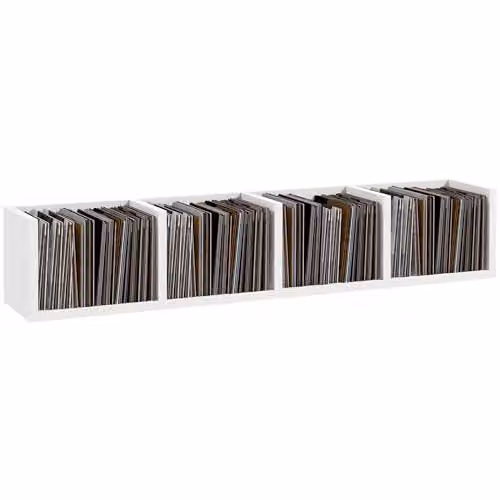 HOMCOM White Wooden Wall-Mounted Media Storage Rack with 4 Cubes for CD and DVD Display – 1
