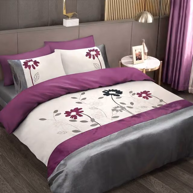 Intimates Purple Multicolour Floral Embroidery Duvet Cover and Pillowcase Set, W/D/H: 90 x 200 cm