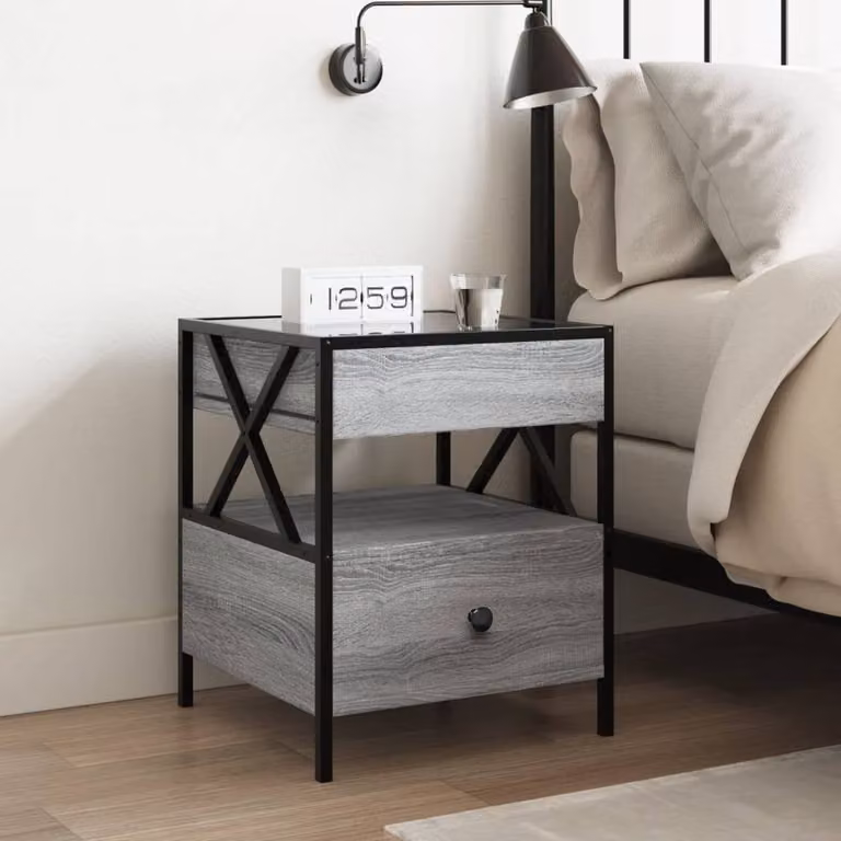 Berkfield Home Infinity LED Decorative Bedside Table in Grey Sonoma, W/D/H: 40 x 40 x 51 cm
