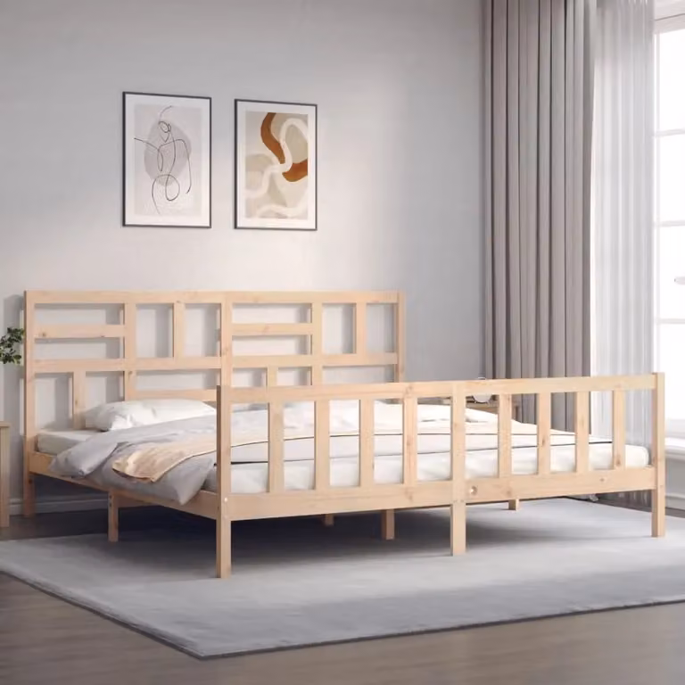 Berkfield Home Super King Size Solid Pine Wood Bed Frame with Headboard in Brown