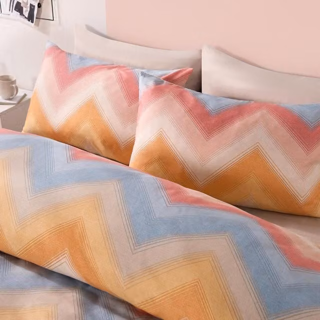 OHS Zig Zag Duvet Cover and Pillowcase Set, Multicolour, 200 x 200 cm