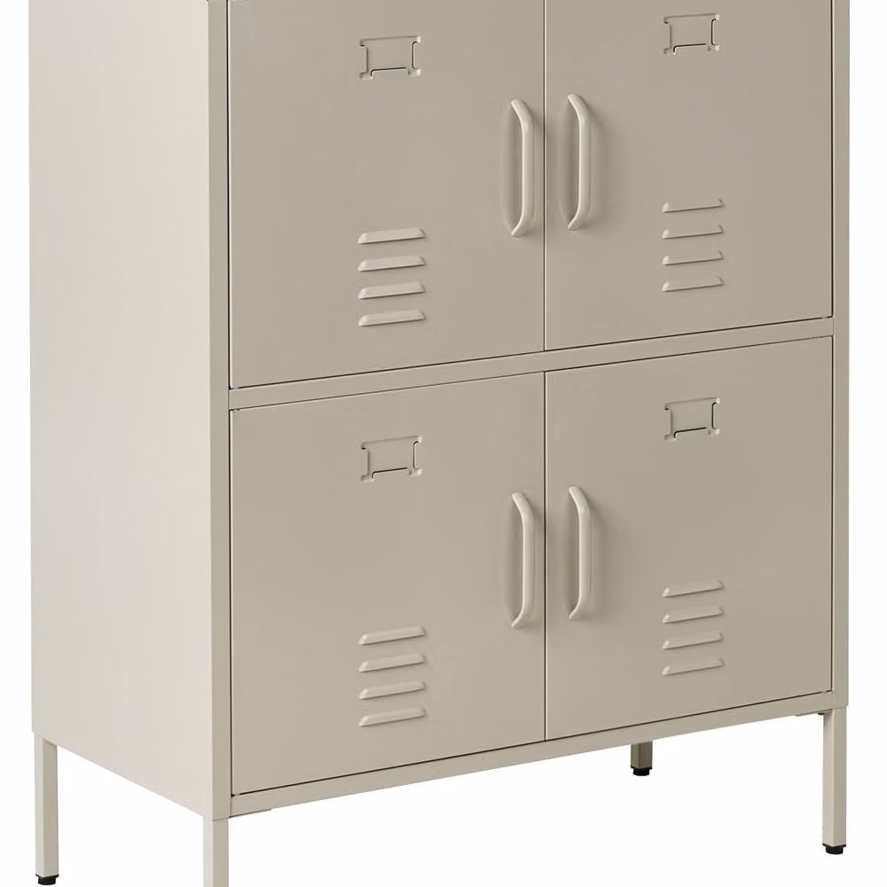 Wyld and Coco Industrial Wall-Mounted Four-Door Sideboard Cabinet in Matt Light Beige