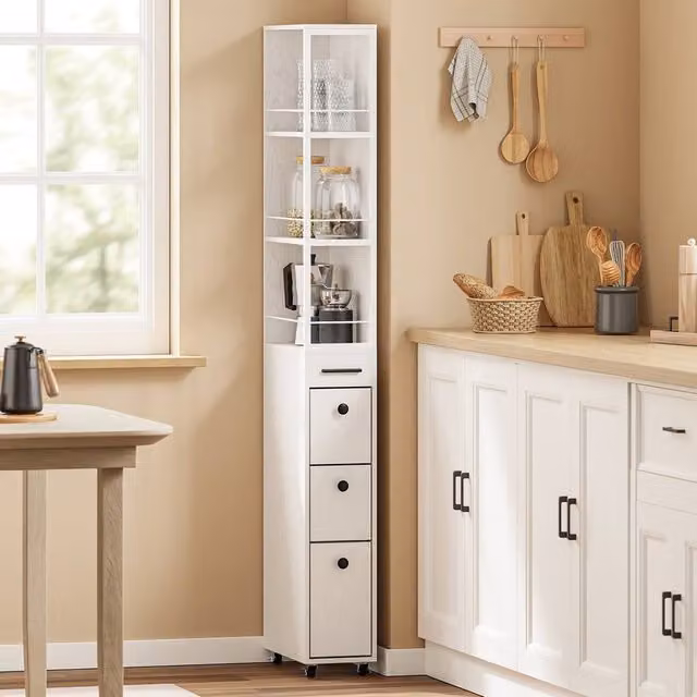 SoBuy Modern Narrow Tall Storage Cabinet with Drawers and Wheels in Beige, Black or White – 1