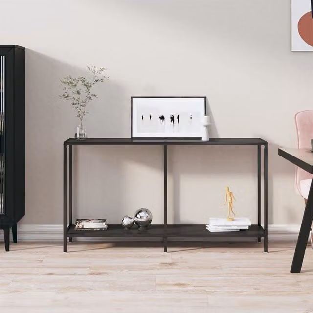 Berkfield Home Black Rectangular Console Table with Tempered Glass, W/D/H: 140 x 35 x 75.5 cm – 1