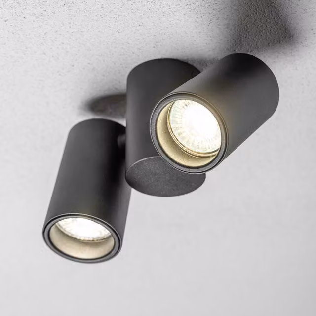 CGC Lighting LUP Modern Double Two Head Adjustable Aluminium Ceiling Spotlight in Black