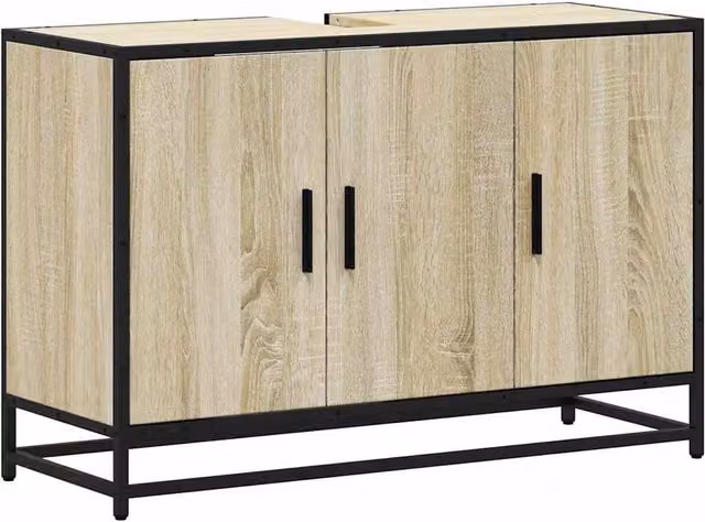 Berkfield Home Freestanding Bathroom Sink Cabinet in Sonoma Oak Beige, W/D/H: 90 x 33 x 60 cm – 1