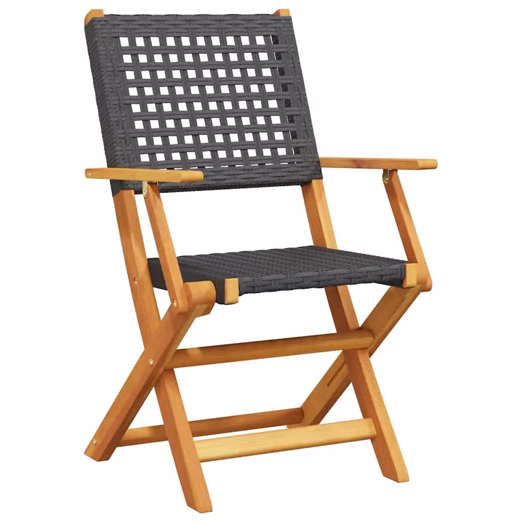 Berkfield Home Set of 6 Folding Garden Chairs in Black Poly Rattan and Acacia Wood – 3