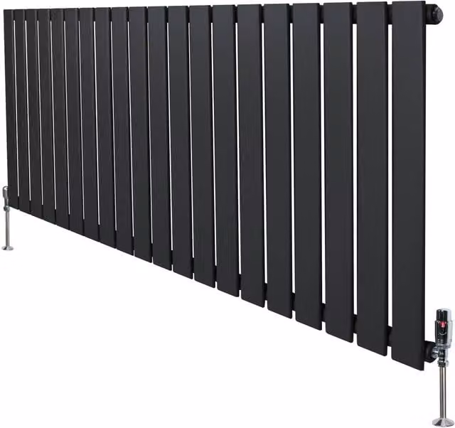 Monstershop Flat Single Column Steel Radiator and Thermostat Valves in Anthracite Grey, H x W: 140 x 60 cm