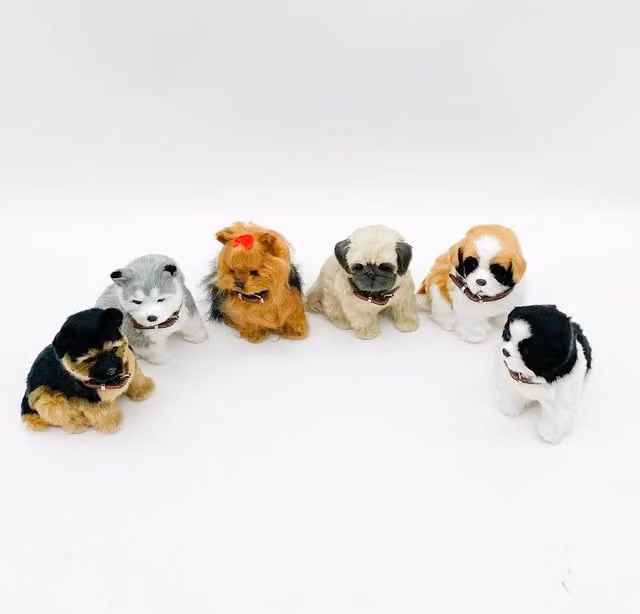 Minster Fabric Sitting Puppies in Multicolour, W/D/H: 10 x 10 x 17 cm