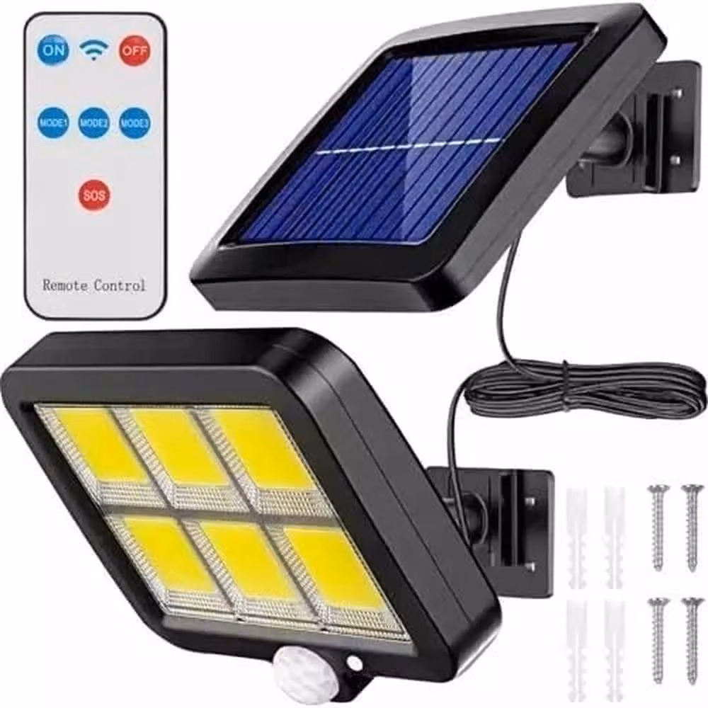 KORVIXA 2-Pack Solar LED Motion Sensor Floodlights in Black, Diameter: 35 cm, Height: 21 cm – 4