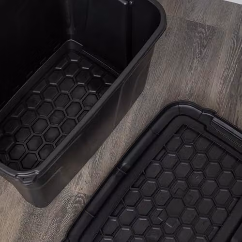 Samuel ALEXANDER 4 x 60L Heavy Duty Lockable and Stackable Plastic Storage Tubs with Clips in Black and Yellow – 3