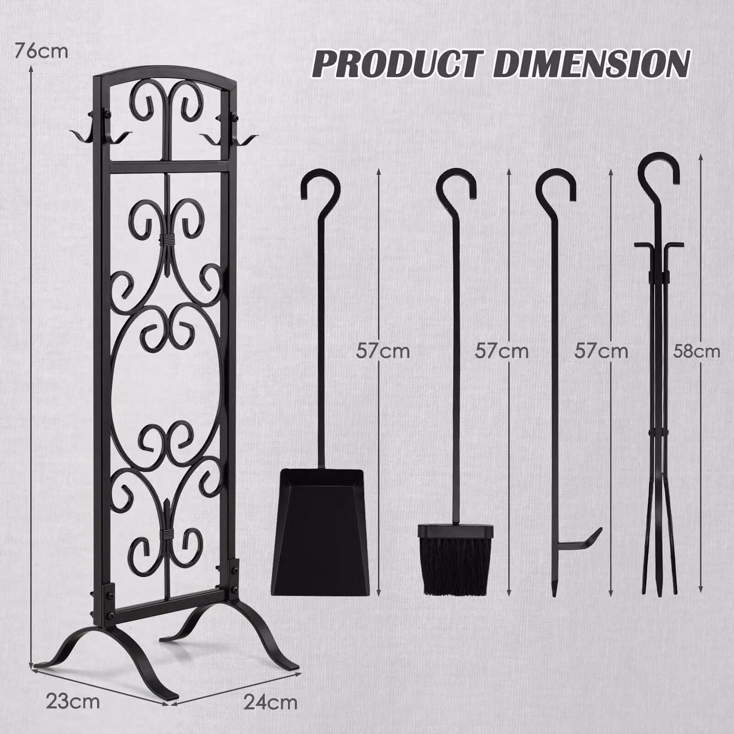 Costway 5 Piece Fireplace Tool Set with Easy-To-Grab Handles, Black – 2