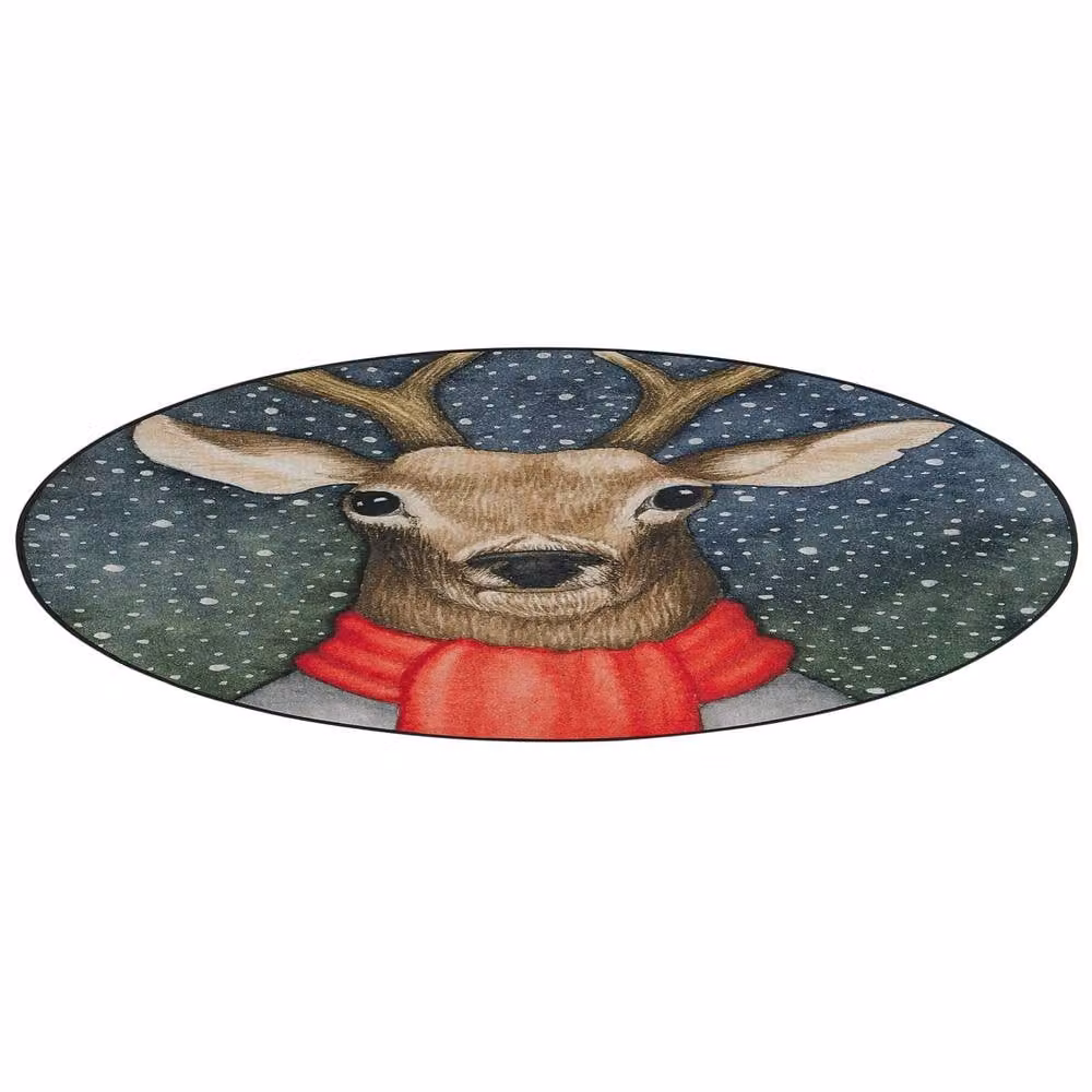 Wyld and Coco Round Multicolour Reindeer Christmas Rug, Diameter: 120 cm – 3