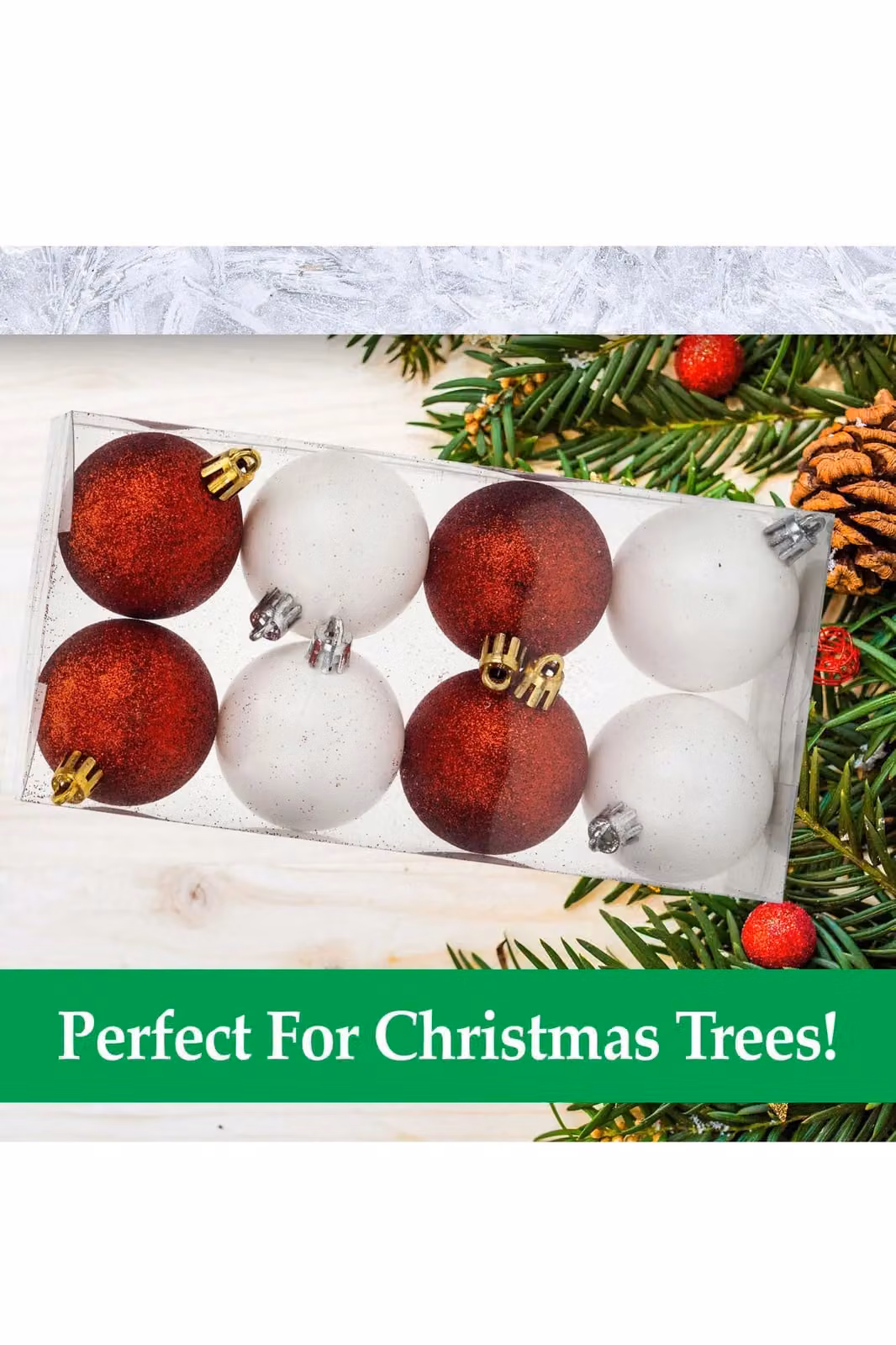 VFM e-Store Red, White and Gold Round Christmas Tree Baubles, 5cm (8 Pack) – 2