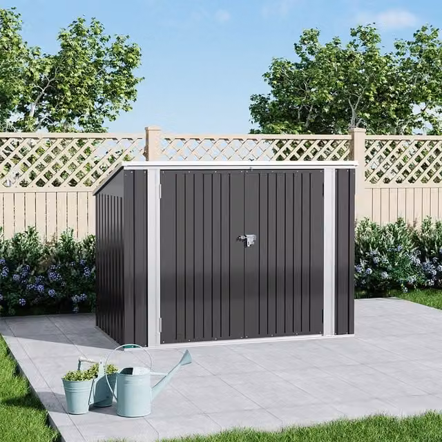 Lifeideas Metal Garden Storage Shed with Hinged Lid in Charcoal Black, W/D/H: 176.78 x 103.6 x 164.59 cm