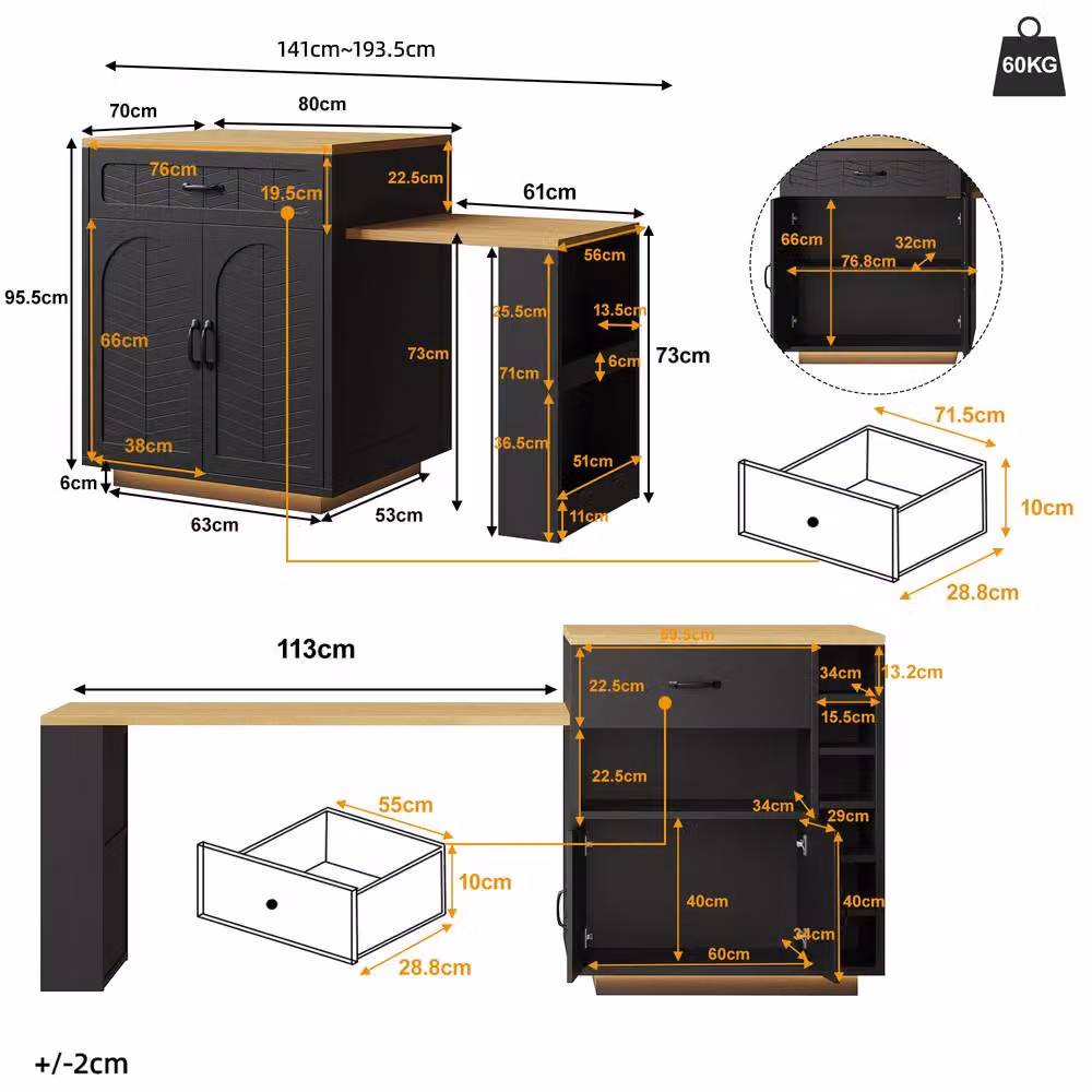 ModernLuxe Kitchen Island Bar Unit with Pull-out Table in Black – 7