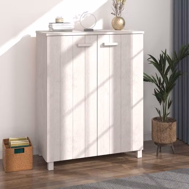 Berkfield Home HAMAR White Solid Wood Pine Shoe Cabinet, W/D/H: 85 x 40 x 108 cm