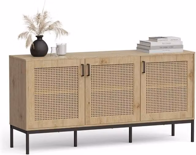 NESTLUNE Effect Wide Sideboard in Beige for Living Room, Bedroom or Hallway, W: 100 cm, D: 15 cm