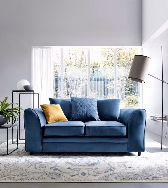 Abakus Direct Chicago 2 Seater Velvet Sofa in Blue, W/D/H: 160 x 89 x 78 cm