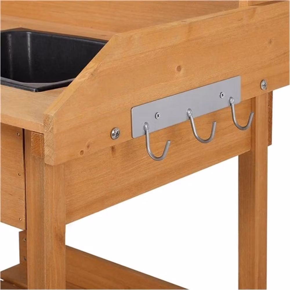 SPETLEK Wooden Potting Bench with Removable Sink Drawer and Side Hooks in Brown, W/D/H: 121.0 x 45.0 x 45.0 cm – 3
