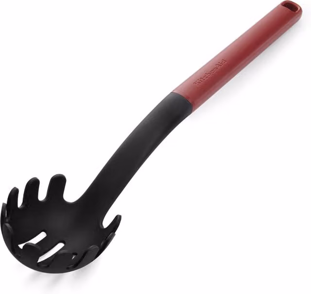 KitchenAid Red Heat Resistant Nylon and Silicone Pasta Serving Spoon with Hanging Loop and Non-Scratch Design
