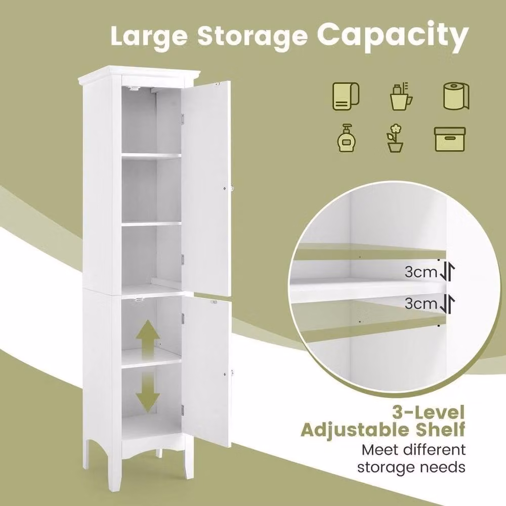 KORVIXA 5-Tier Slim Free-Standing Bathroom Tall Cabinet in White, W: 70 cm, H: 75 cm – 4