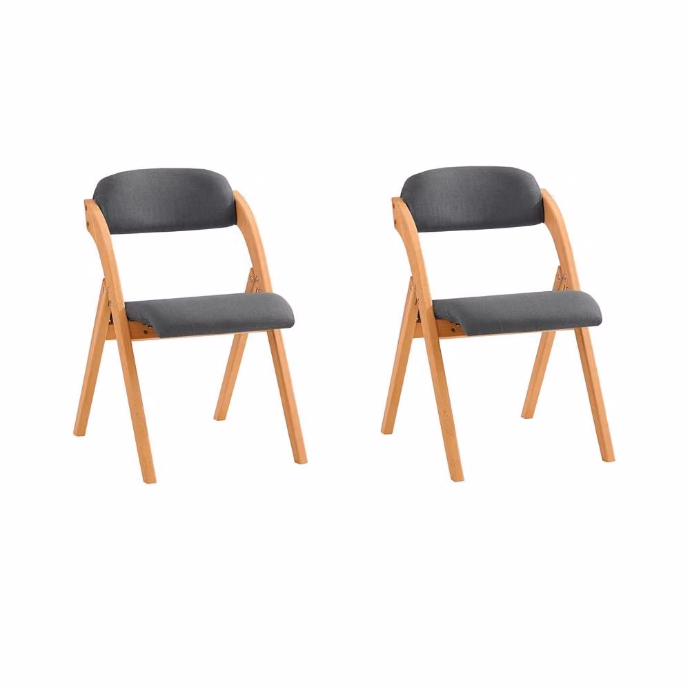 SoBuy Set of 2 Ergonomic Folding Wooden Chairs with Beech Wood and Metal Frame in Dark Grey – 2