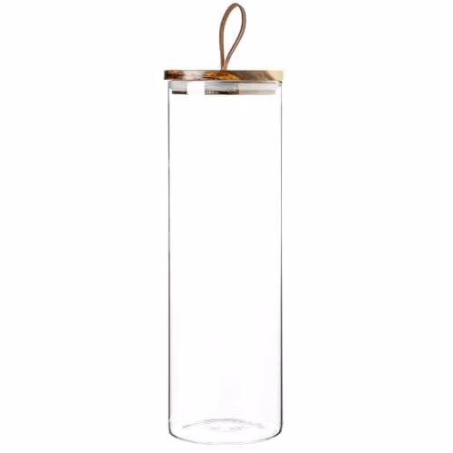 Argon Tableware Scandi Glass Storage Jar with Airtight Wood Lid in Transparent and Brown