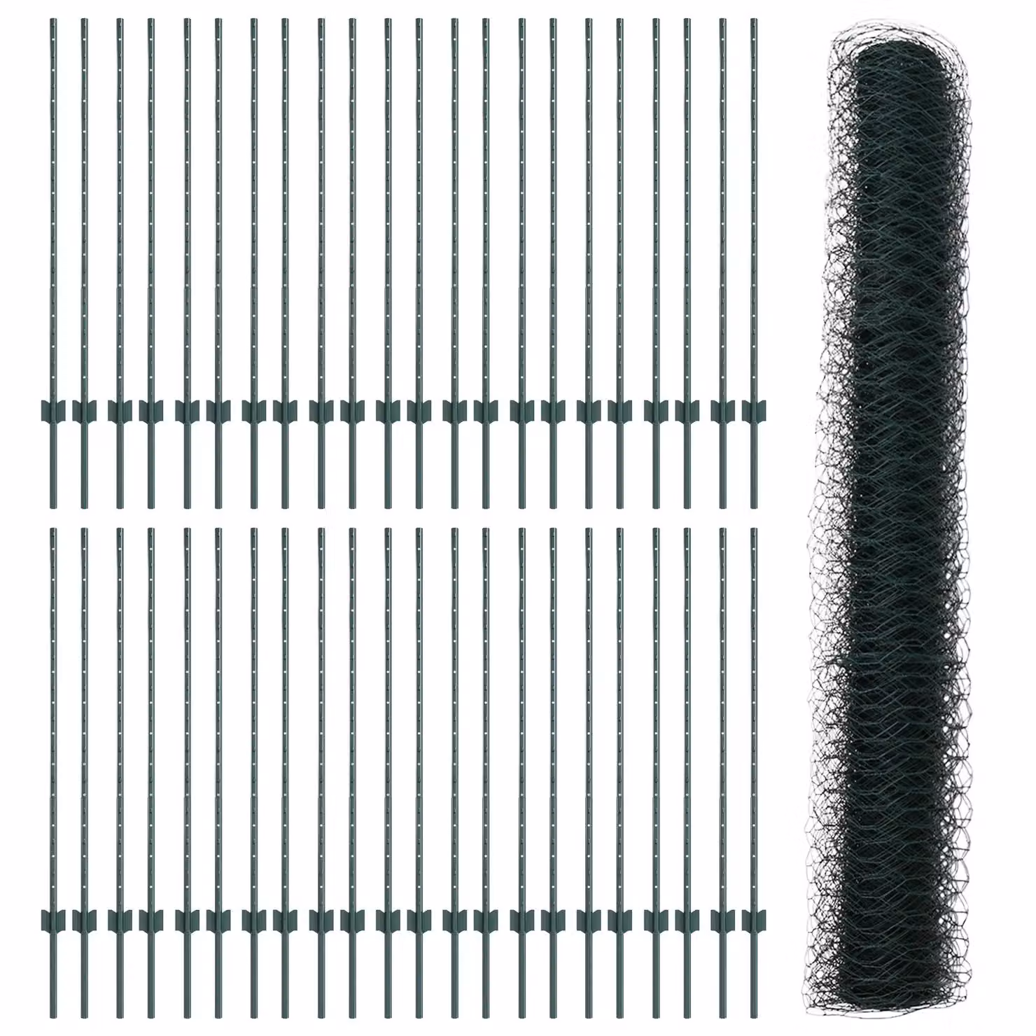 Berkfield Home Green Steel U-Channel Fence Posts and Hexagon Fence Set, 11 x 120 cm Posts and 2 x 100 m Fencing – 2