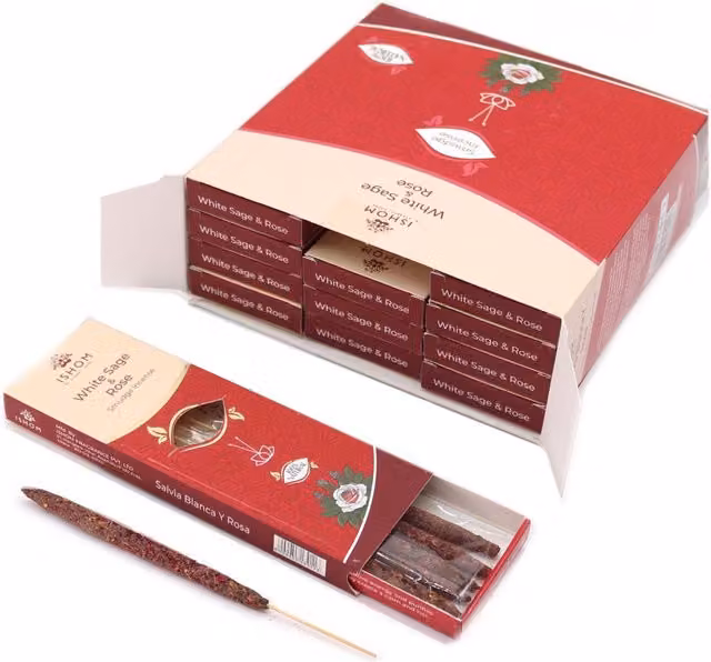Ishom Sage and Rose Smudge Incense Sticks, Brown