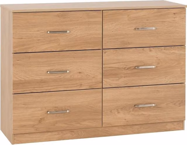 FORGEVIO Oak Effect 6 Drawer Metal and MDF Clothes Storage Chest in Beige and Brown