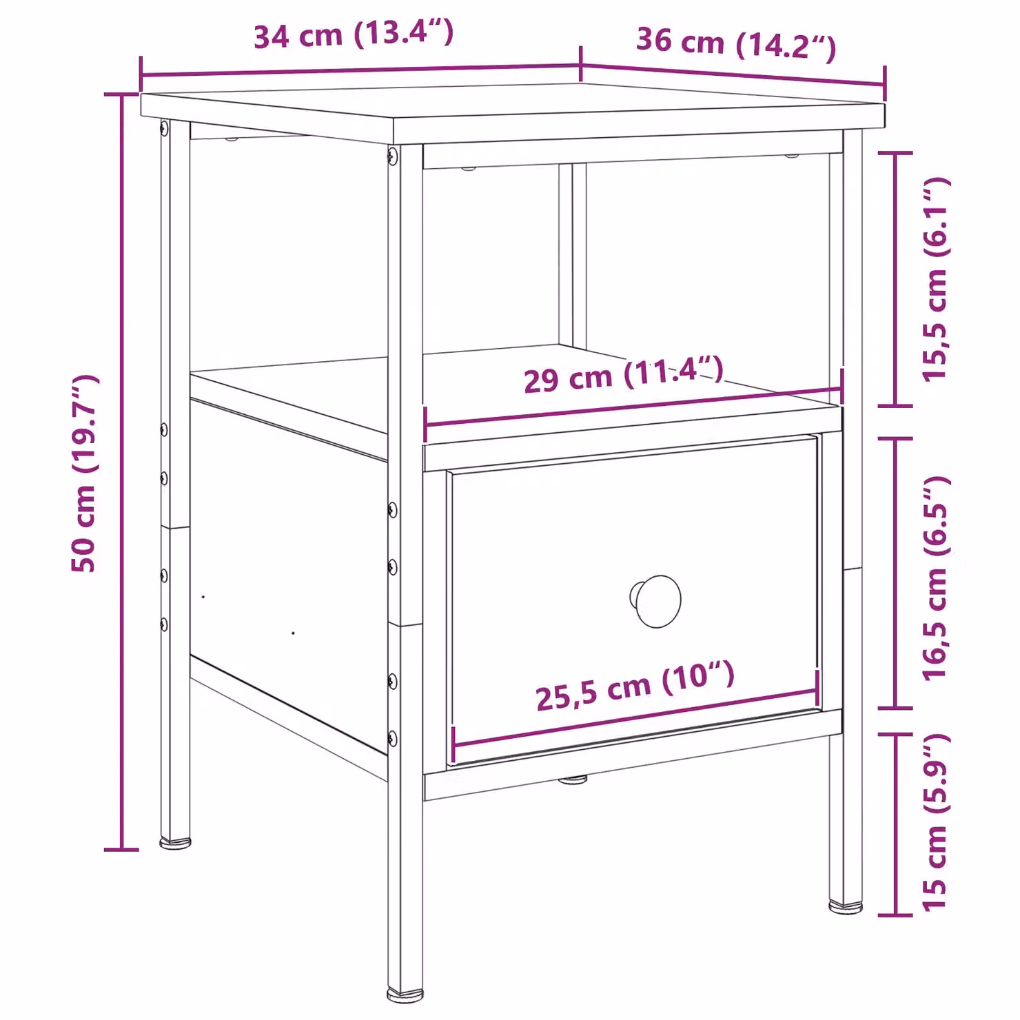 Berkfield Home Black Oak Bedside Cabinet in Engineered Wood and Steel, W/D/H: 34 x 36 x 50 cm – 3