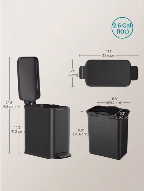 SONGMICS Slim Pedal Bathroom Bin with Soft Close, Black