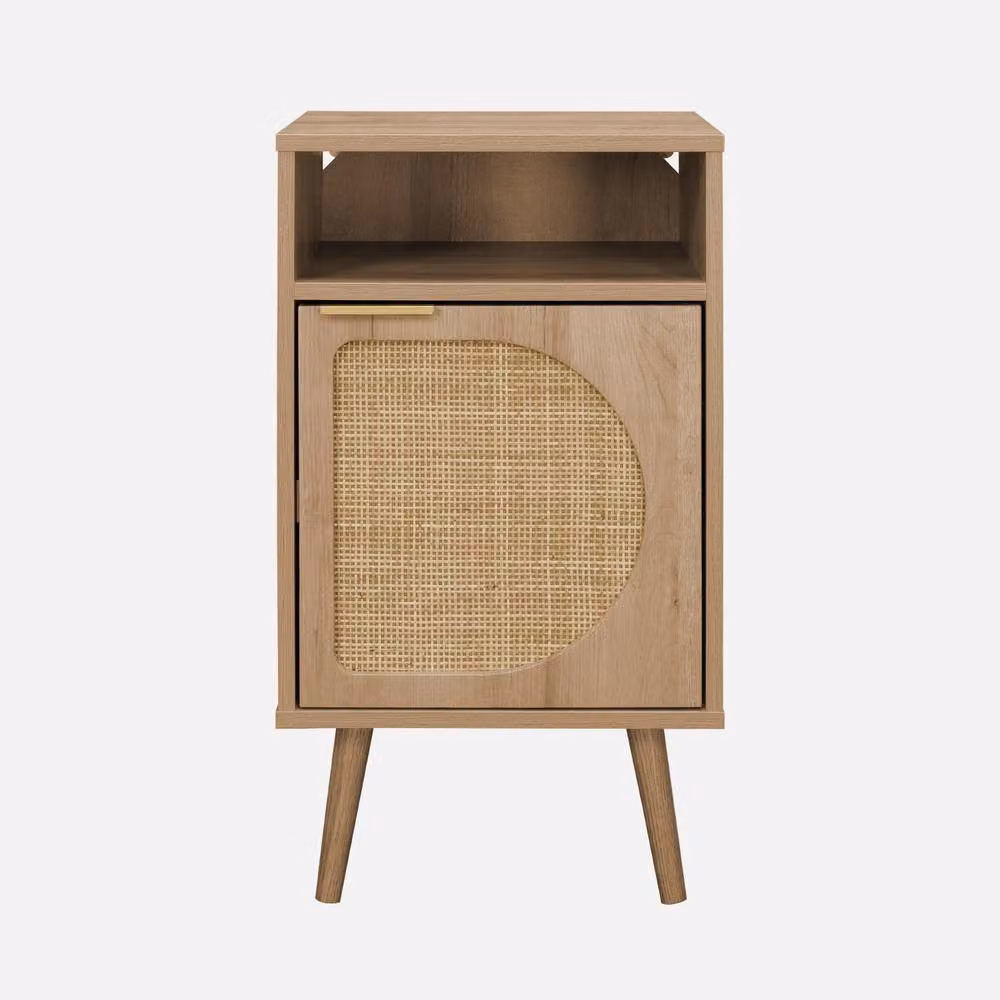 sweeek Wood and Rounded Cane Rattan Bedside Table in Light Brown – 2