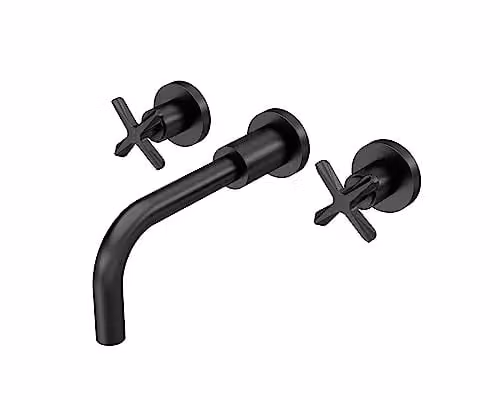 nuie CLX417 Aztec Modern Wall Mounted 3 Tap Hole Basin Mixer Tap, Matt Black