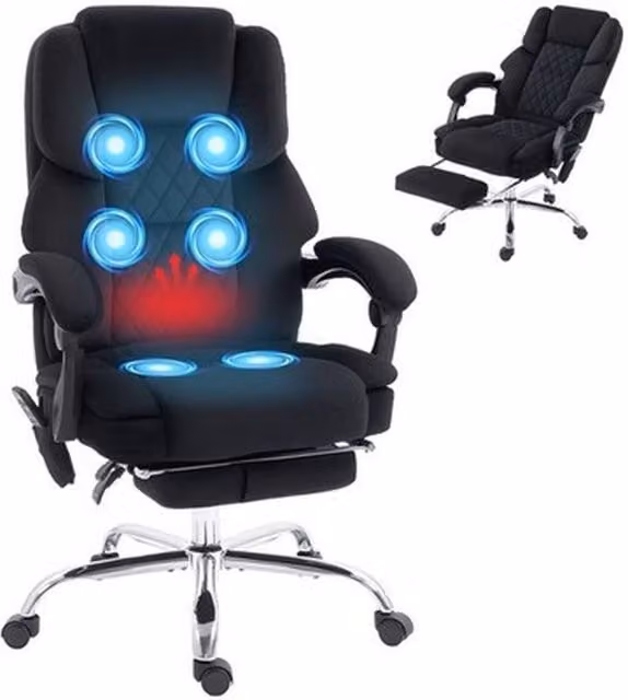 NESTLUNE Black Fabric Massage Executive Office Chair with Heat and Headrest – 1