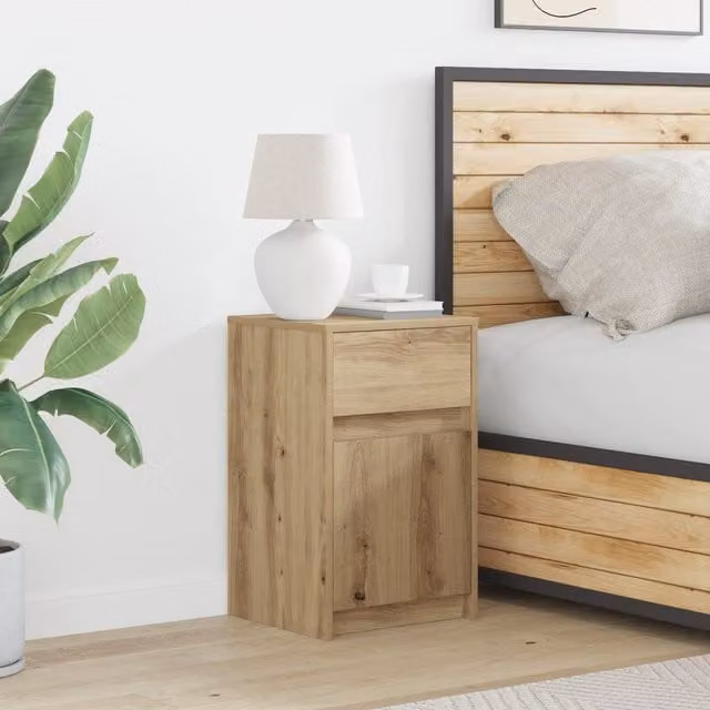 Berkfield Home Artisan Oak Bedside Cabinet in Brown, W/D/H: 38 x 34 x 61 cm