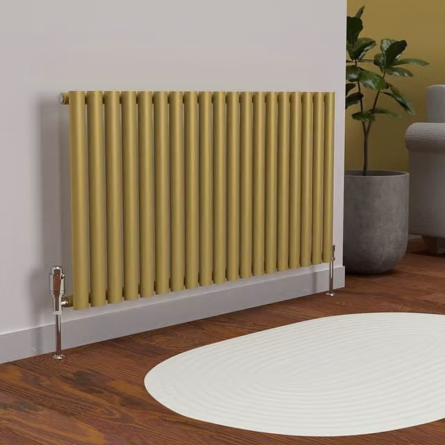 Lux Heat Oval Horizontal Coloured Radiator in Metallic Gold, W: 114 cm, H: 60 cm
