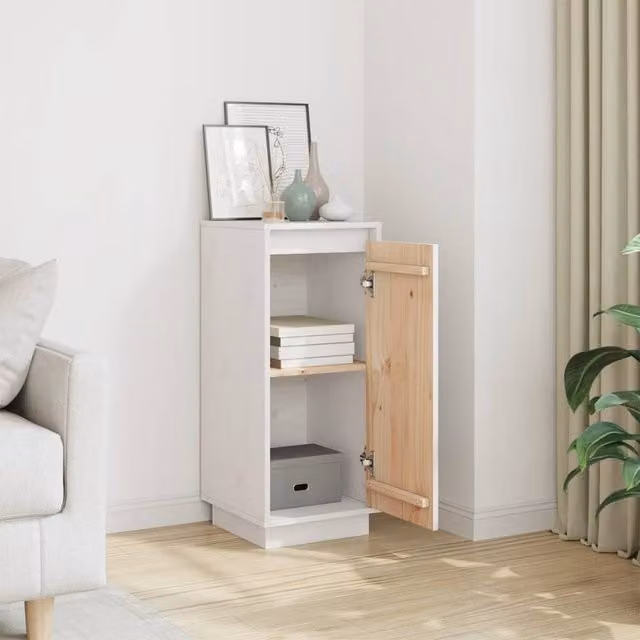 Berkfield Home White Solid Wood Pine Sideboard W/D/H: 31.5 x 34.0 x 75.0 cm