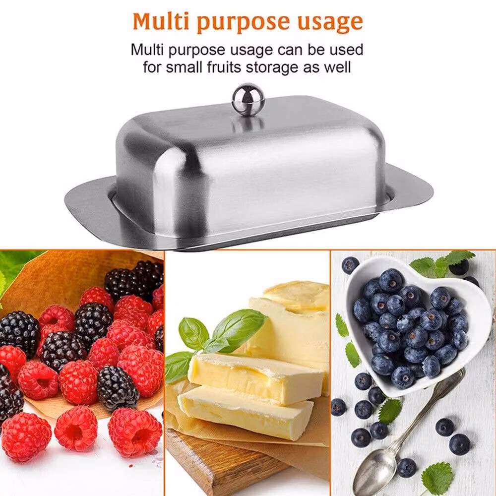 VOGREX Stainless Steel Butter Dish with Lid in Silver – 3