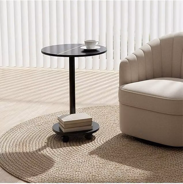 Living and Home Modern Round Side Table with Lockable Castors in Black – 1