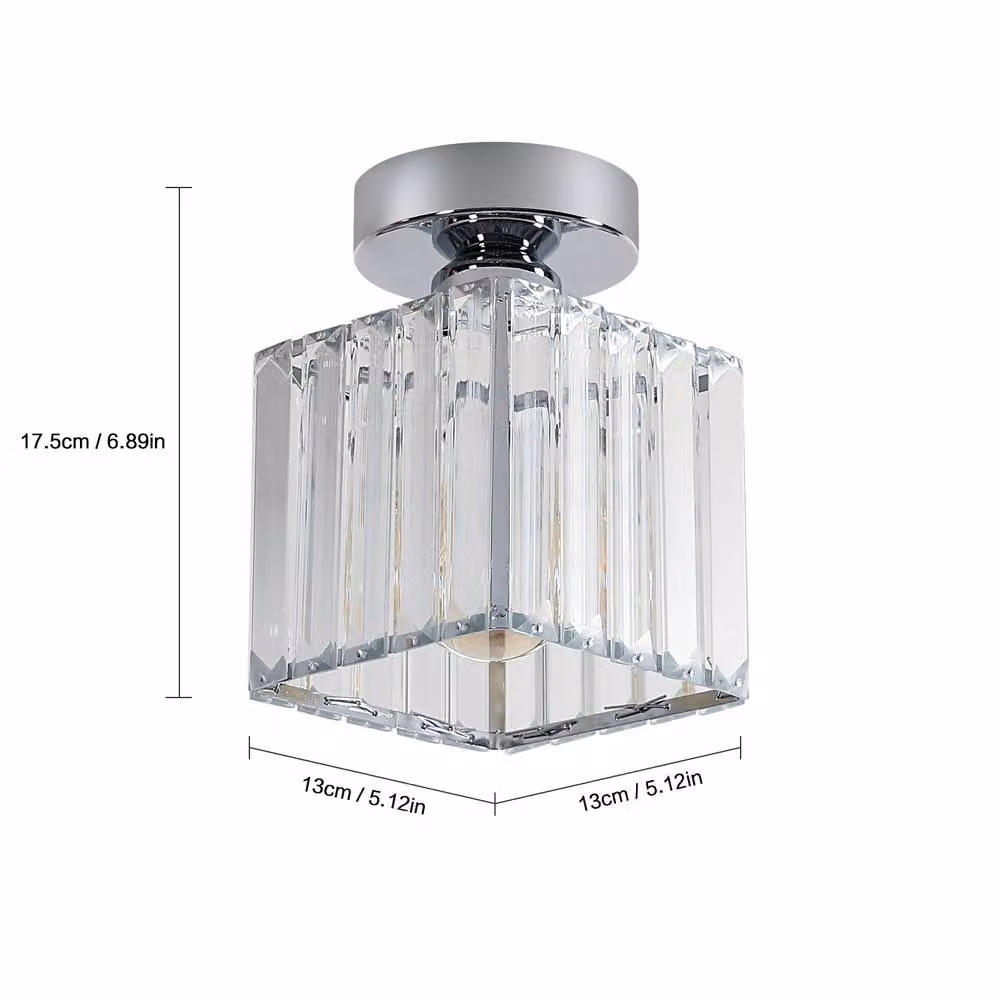 Pheashine Chrome Square Crystal Flush Ceiling Light in Silver, E27 – 3