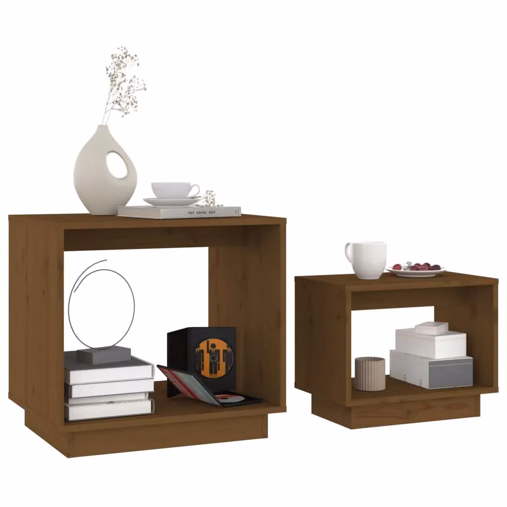 Berkfield Home Nesting Coffee Tables, 2 Piece Set in Honey Brown Solid Pine Wood – 3