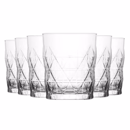 LAV Keops Geometric Tumbler Whisky Glasses, Clear, Pack of 6, 345ml