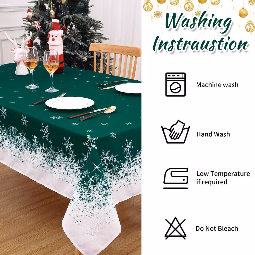 London Boutique Snowflake Christmas Tablecloth, Green and White, W: 137.16 cm, L: 200.66 cm – 4