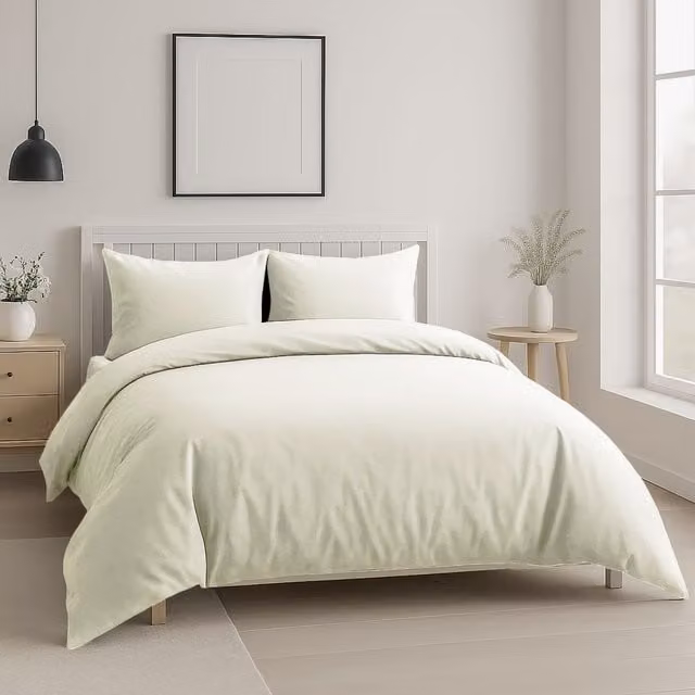 Home Sweet Home UK 200 Thread Count Cotton Percale Duvet Cover and Pillowcase Set in Beige