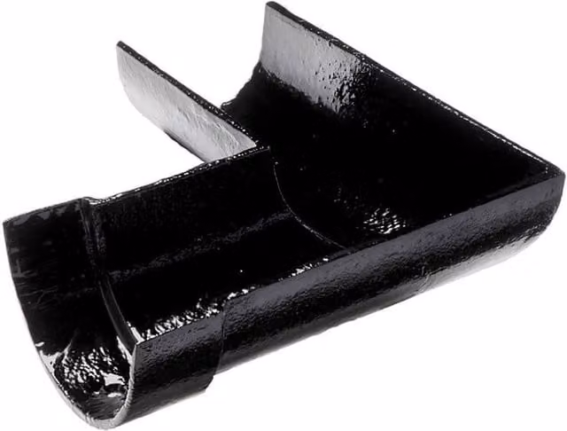 Hargreaves Premier Cast Iron Deep Half Round Gutter Left Hand 90 Degree Angle, 100mm, Black