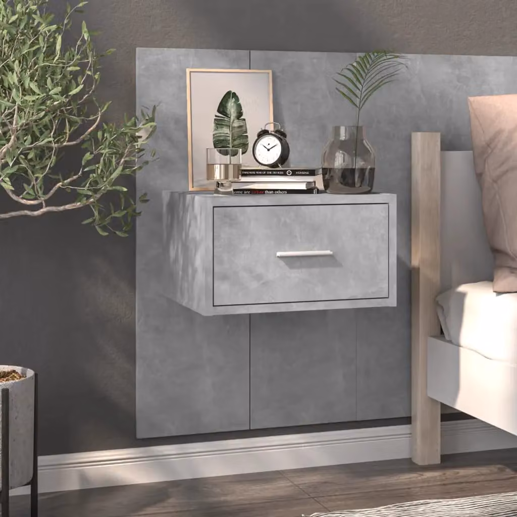Berkfield Home Wall-mounted Bedside Cabinets, 2 Piece Set, Concrete Grey – 3